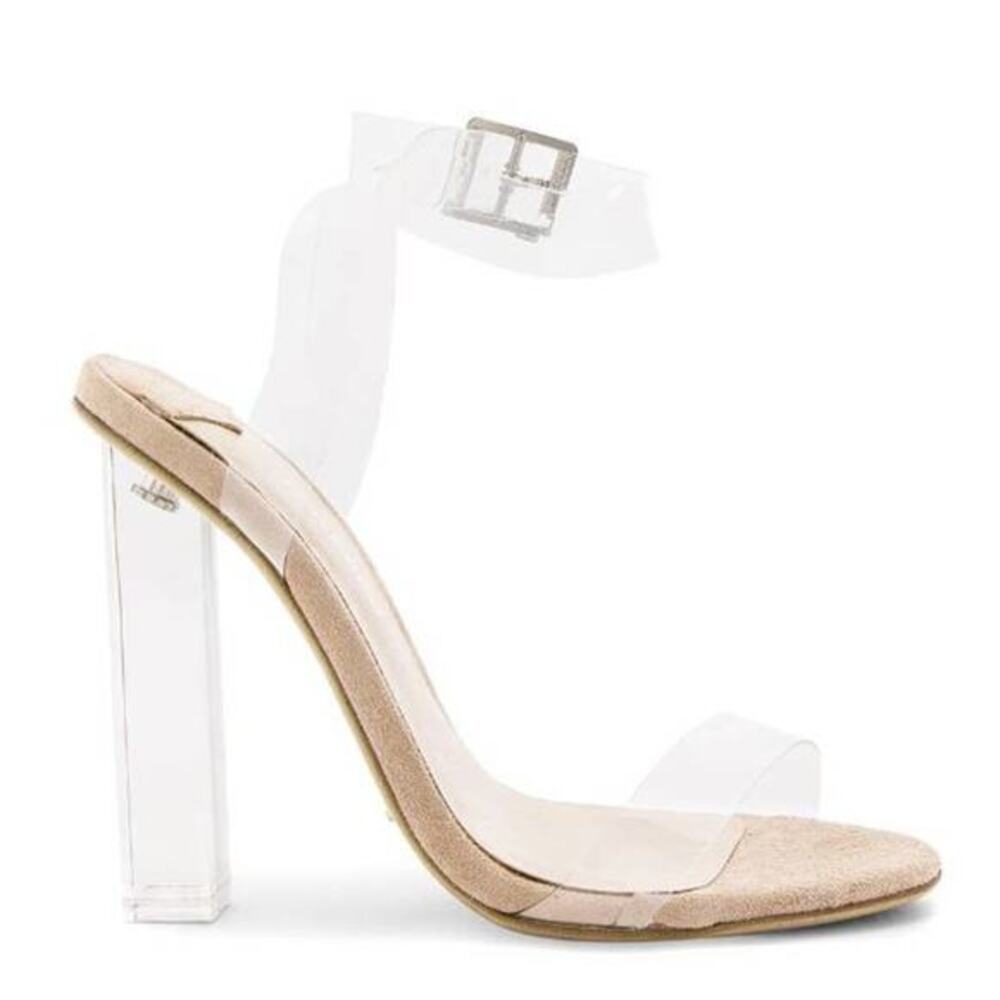 Tony Bianco Kiki Heels in Clear Vynalite & Blush Size 6.5 Ankle Strap Cinderella